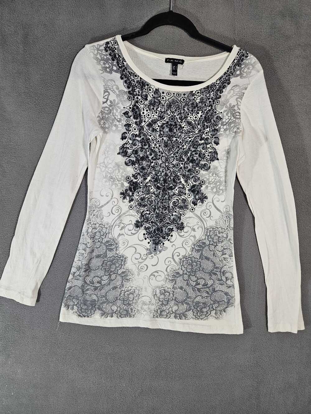 Fang Womens Large Tunic Shirt Whimsy Goth Paisley Glitter Long Sleeve